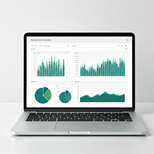 Data dashboard on laptop in professional workspace